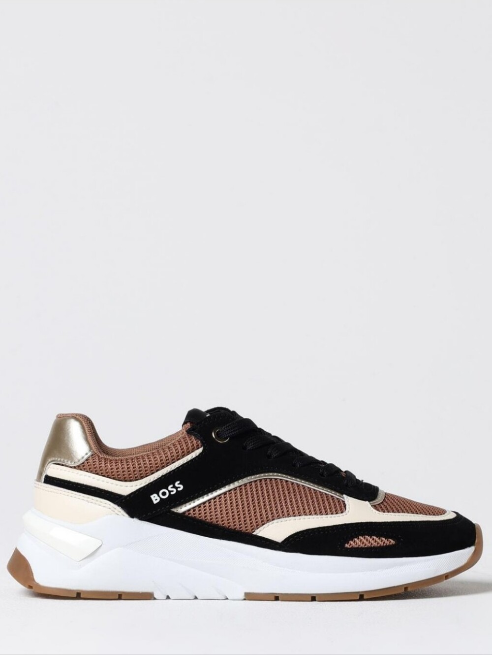 BOSS Men's Brown, Black & White Mesh Sneakers